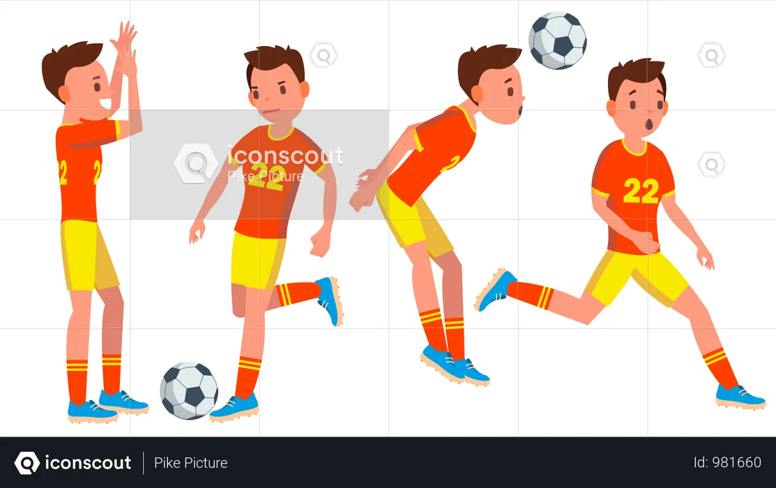 Jugador de fútbol con pose diferente  Ilustración