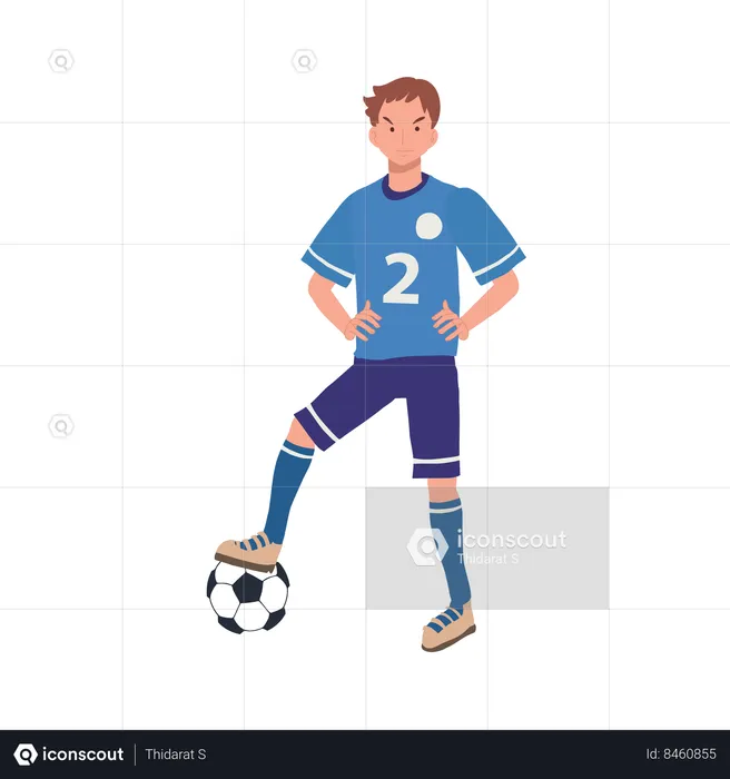 Jugador de fútbol de pie con el balón de fútbol  Ilustración