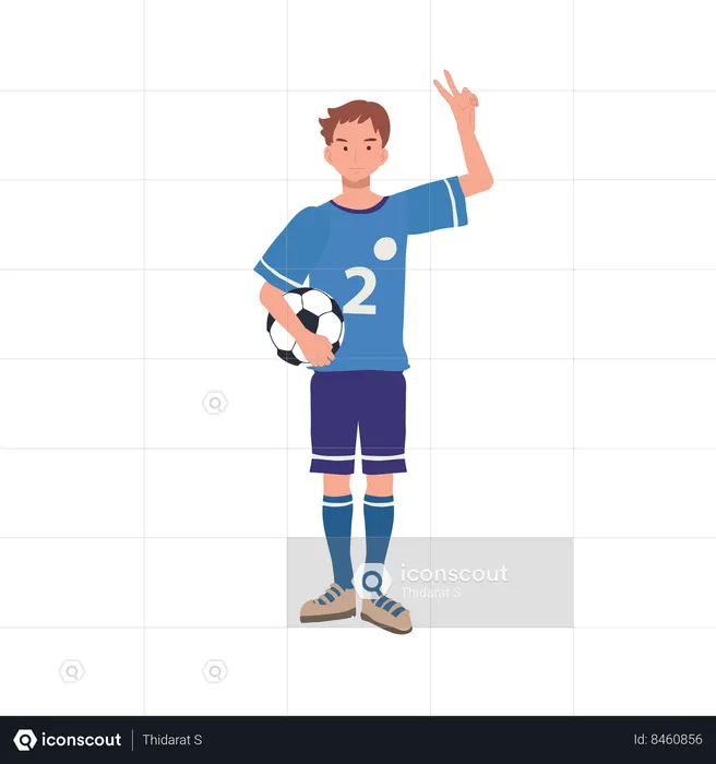 Jugador de fútbol de pie con el balón de fútbol  Ilustración