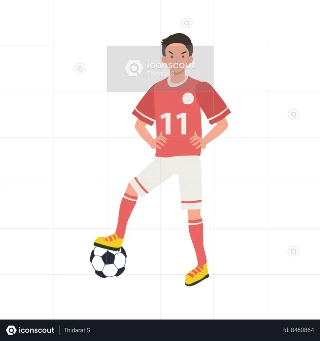 Jugador de fútbol de pie con el balón de fútbol  Ilustración