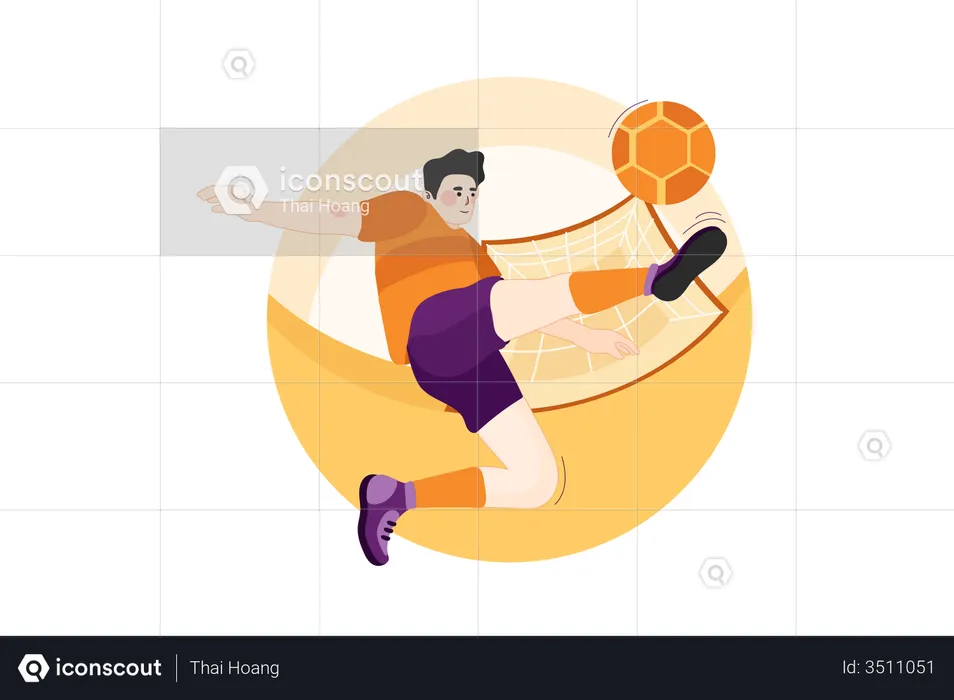 Futbolista masculino pateando fútbol  Ilustración