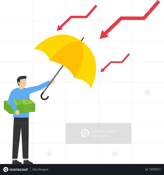 Business investor holding a shield to protect against crisis  Illustration