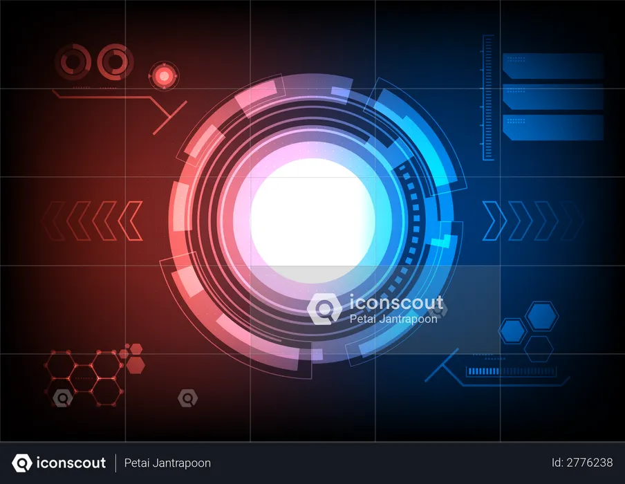 Futuristic Crosshair Screen Monitor With Two Tone Background, HUD Interface  Illustration