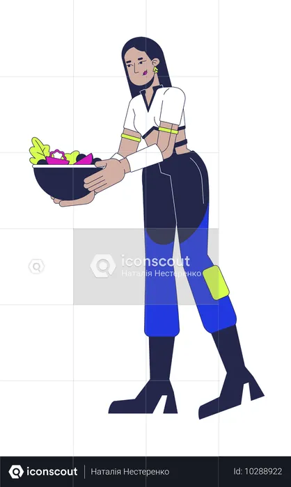 Futuristische Frau mit Salatschüssel  Illustration