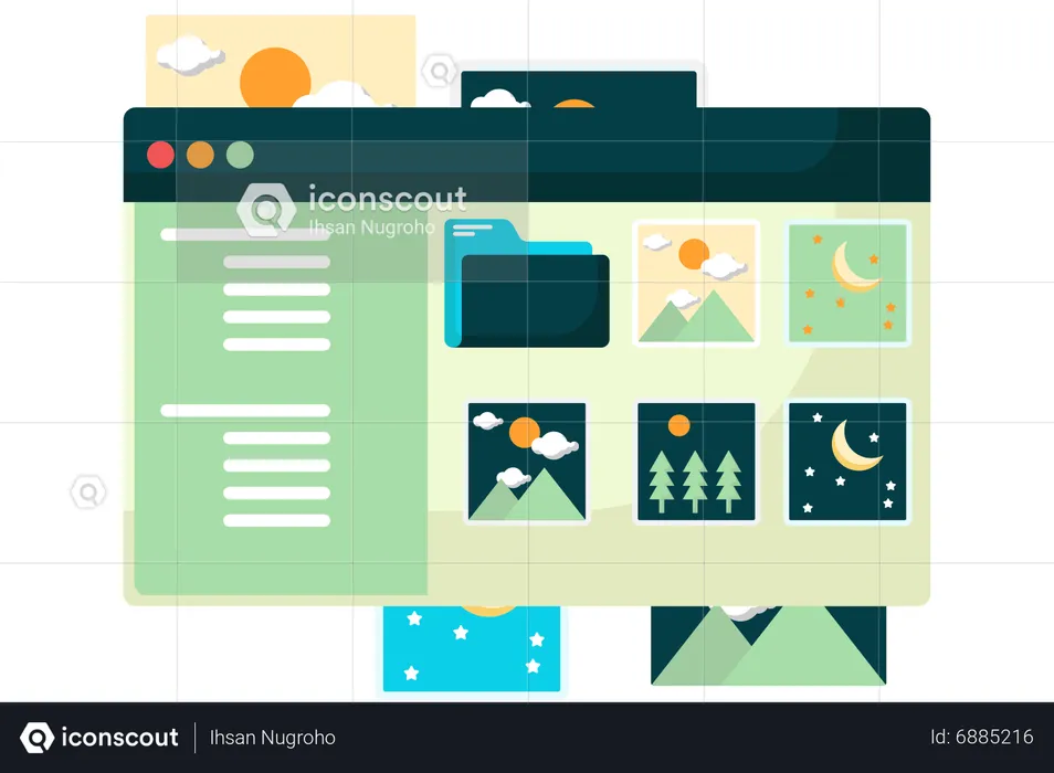 Visualización de la galería de fotos en la computadora  Ilustración