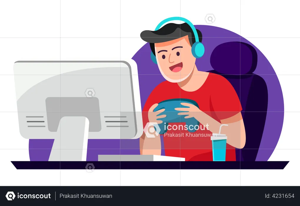 Gamers play online video game  Illustration