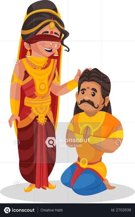 Gandhari giving blessing to Duryodhana  Illustration