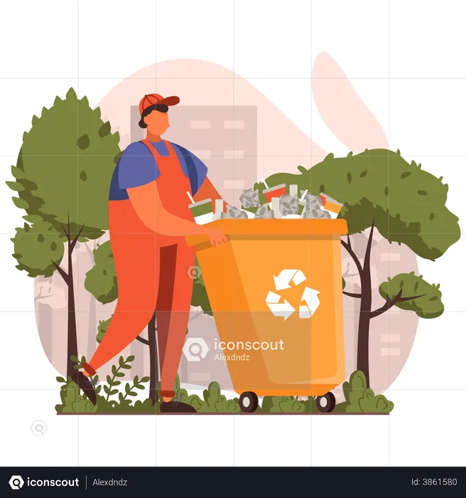 Garbage collector transporting waste to recycle  Illustration