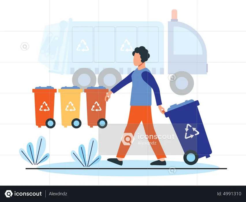 Garbage collector transporting waste to recycle  Illustration