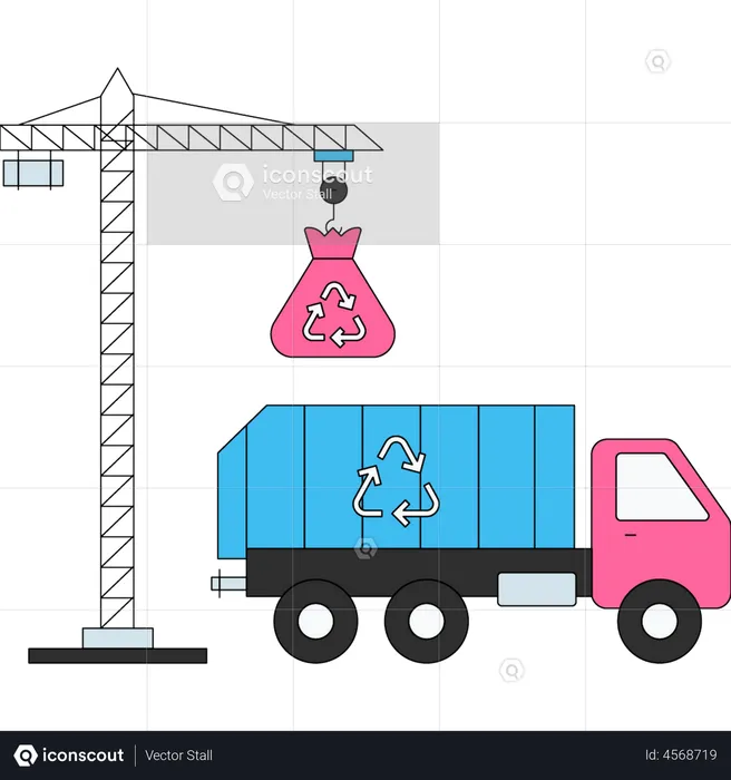 Garbage collector truck collecting garbage  Illustration