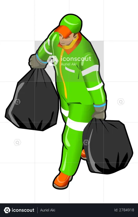 Garbage Collector with garbage bags  Illustration