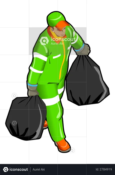 Garbage Collector with garbage bags  Illustration