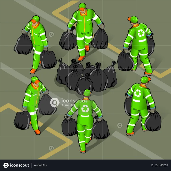 Garbage Collectors Gathering Garbage bags  Illustration