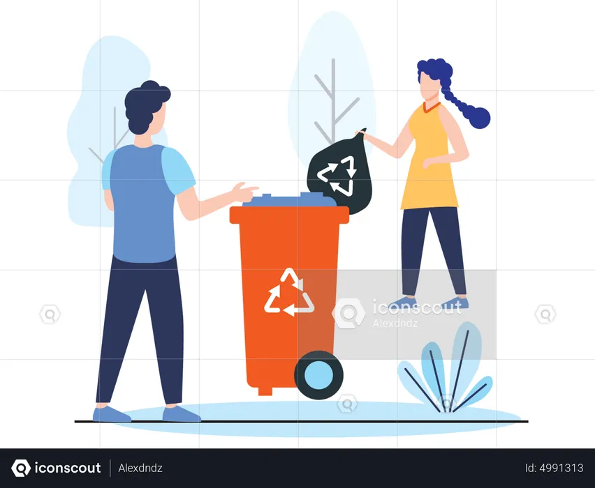 Garbage workers collecting recycling trash  Illustration