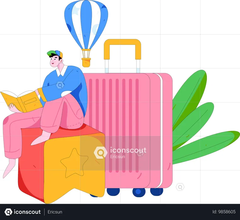 Garçon à la recherche d'une destination de voyage  Illustration