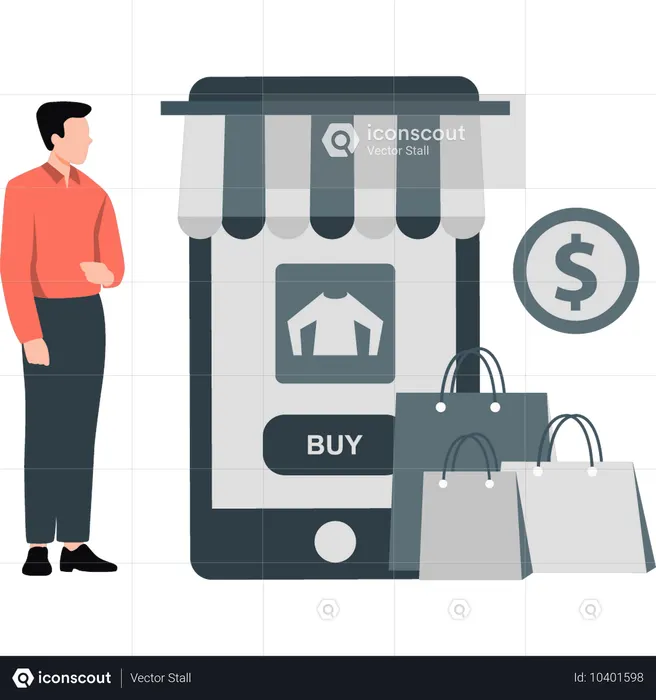 Garçon achetant des vêtements en ligne  Illustration