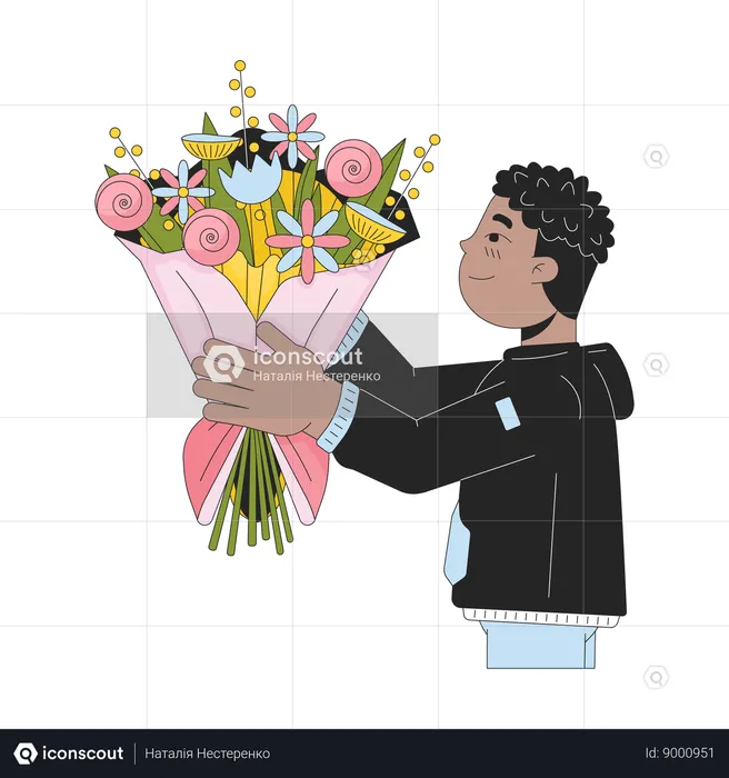 Garçon afro-américain donnant le bouquet  Illustration