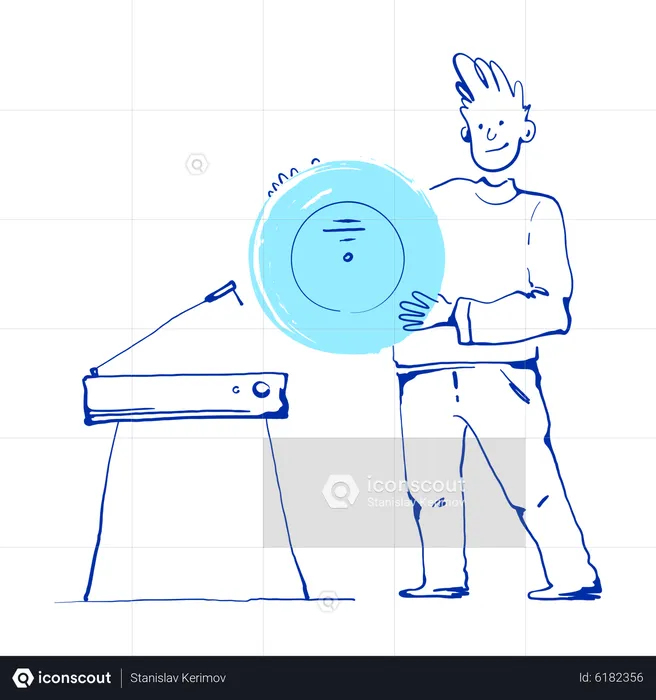 Un garçon allume un tourne-disque  Illustration