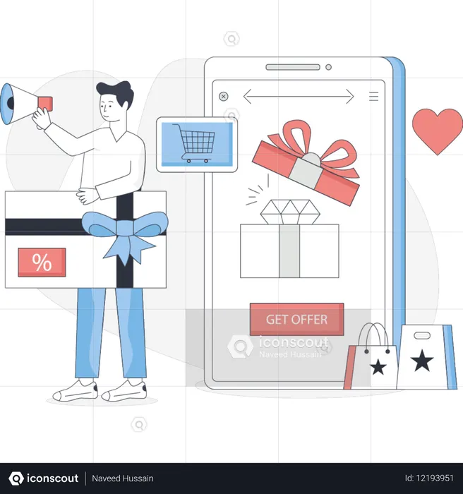 Garçon annonçant au mégaphone  Illustration