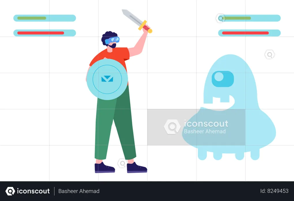 Garçon appréciant les jeux virtuels  Illustration