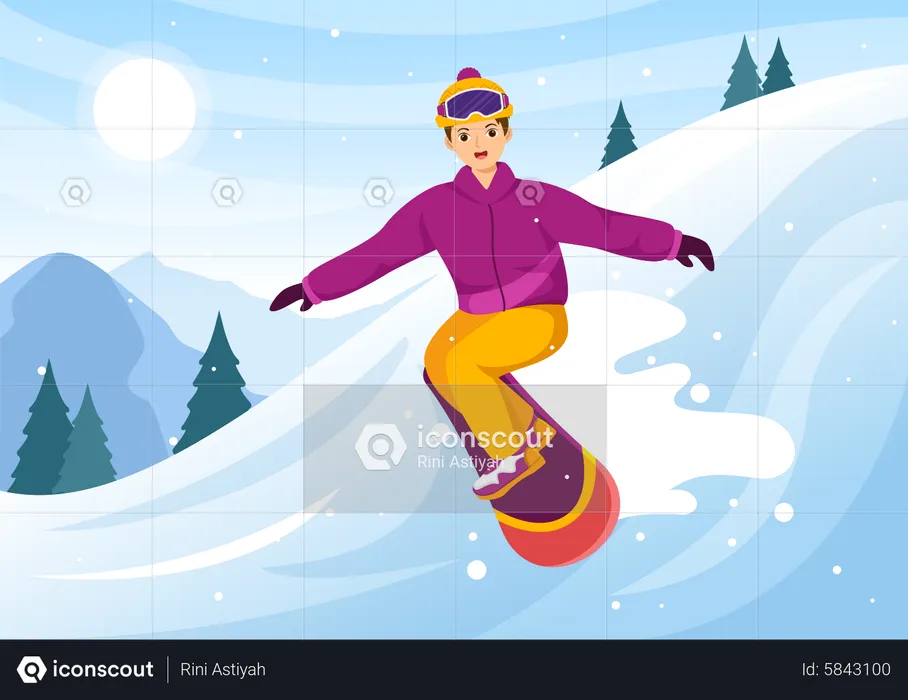 Garçon appréciant le snowboard  Illustration