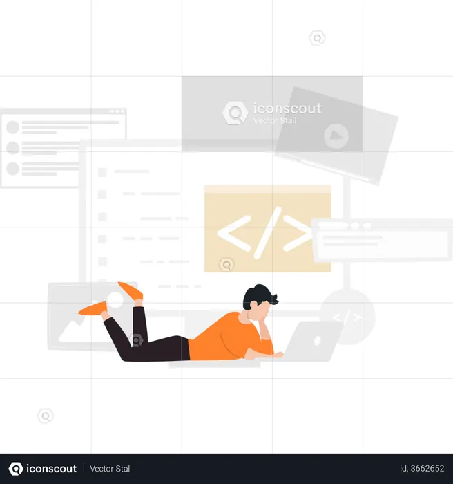 Garçon apprenant javascript  Illustration