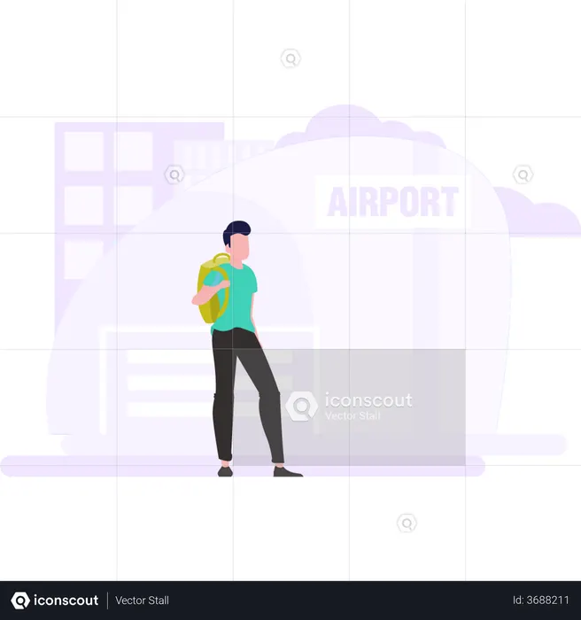 Garçon attendant un taxi à l'aéroport  Illustration