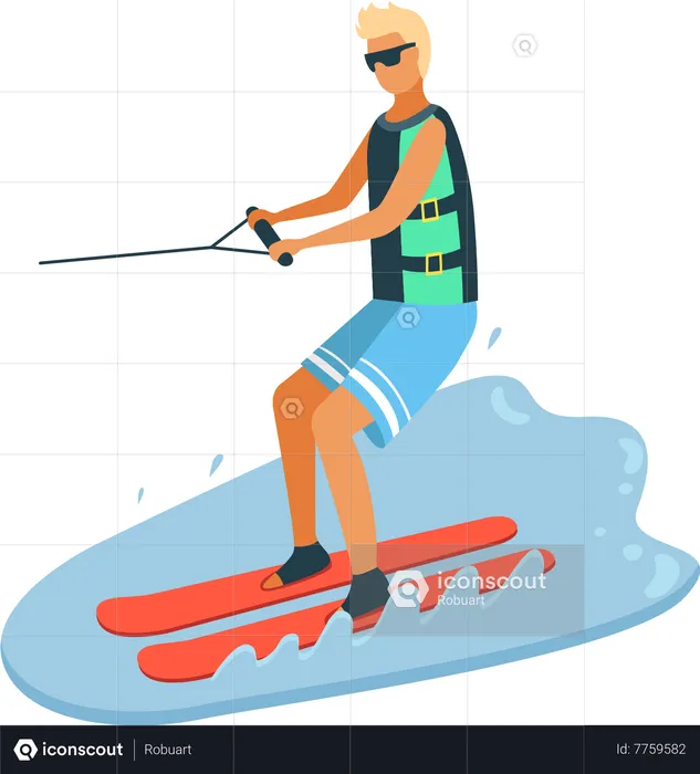 Garçon bronzé appréciant le ski nautique  Illustration