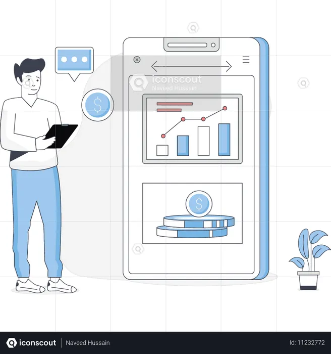 Garçon calculant le profit d'un investissement  Illustration