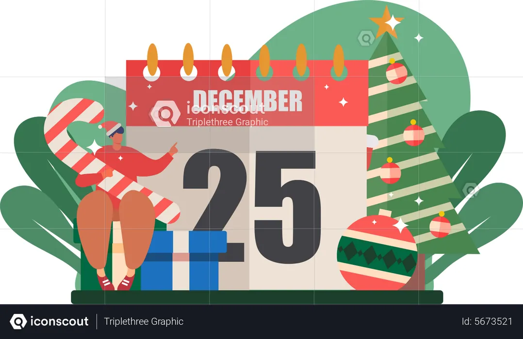 Un garçon fête Noël le 25 décembre  Illustration