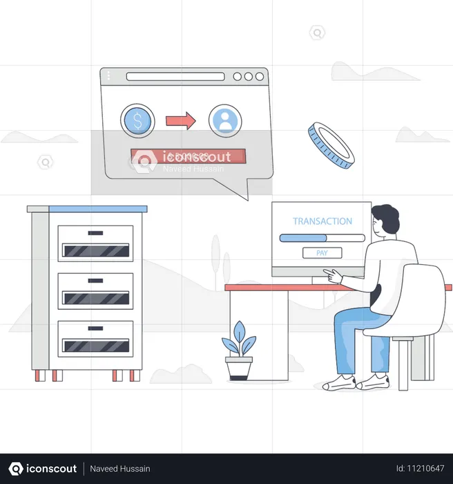 Un garçon charge de l'argent sur Internet  Illustration