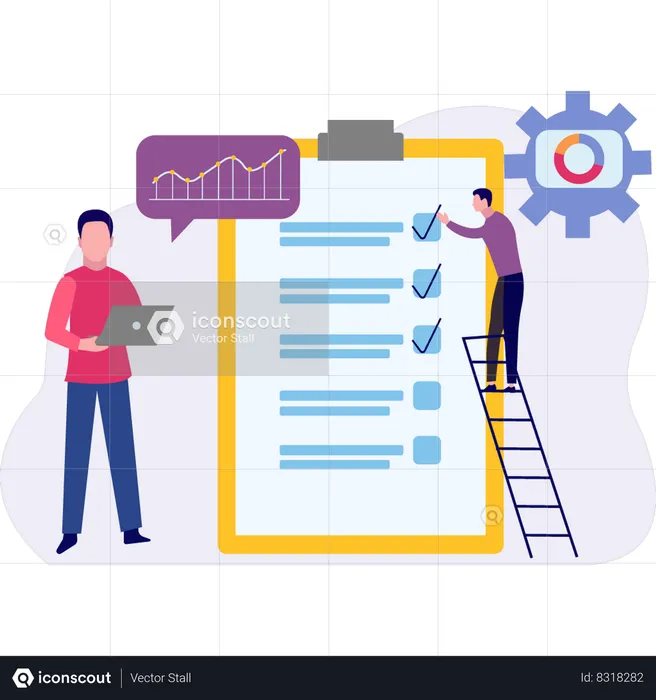 Garçon cochant la liste de contrôle  Illustration