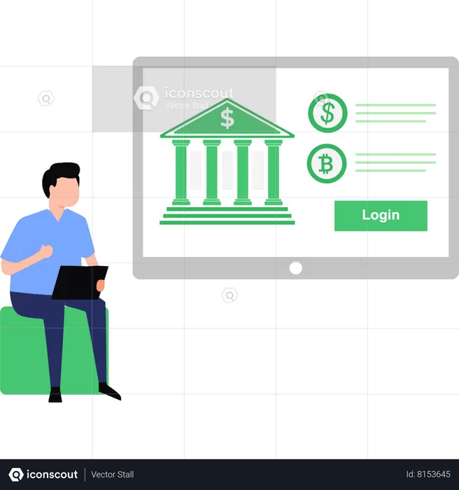 Garçon connecté aux services bancaires en ligne  Illustration