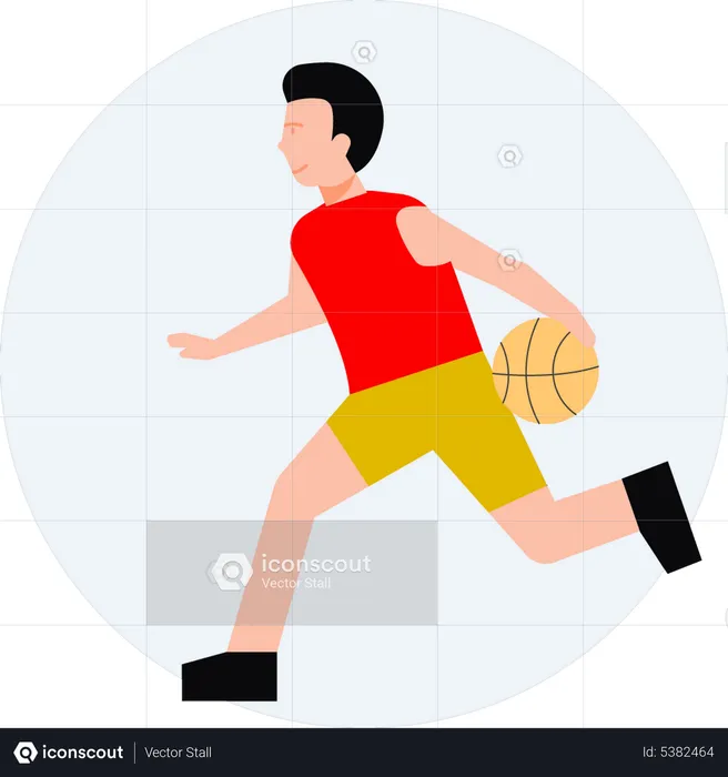 Garçon qui court avec le basket-ball  Illustration