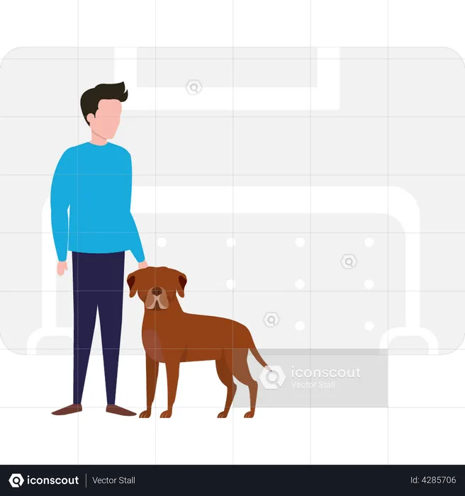 Garçon debout avec un chien  Illustration