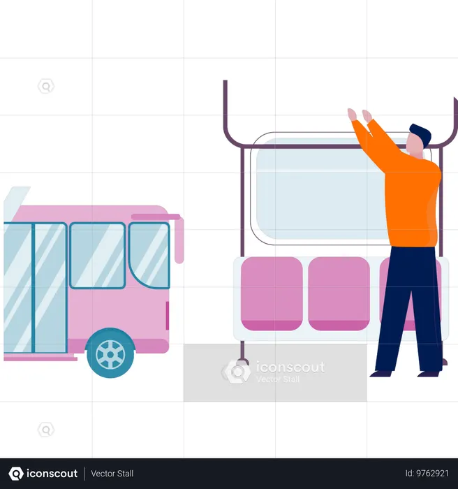 Garçon debout dans le bus  Illustration