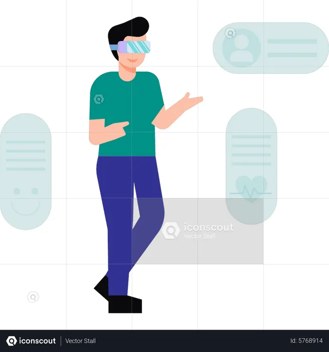 Garçon debout portant des lunettes VR  Illustration