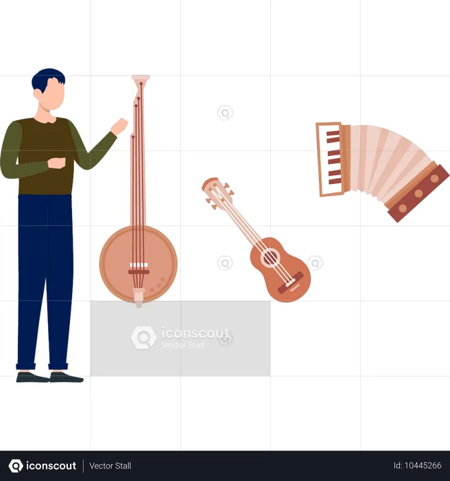 Garçon discutant de banjo musical  Illustration