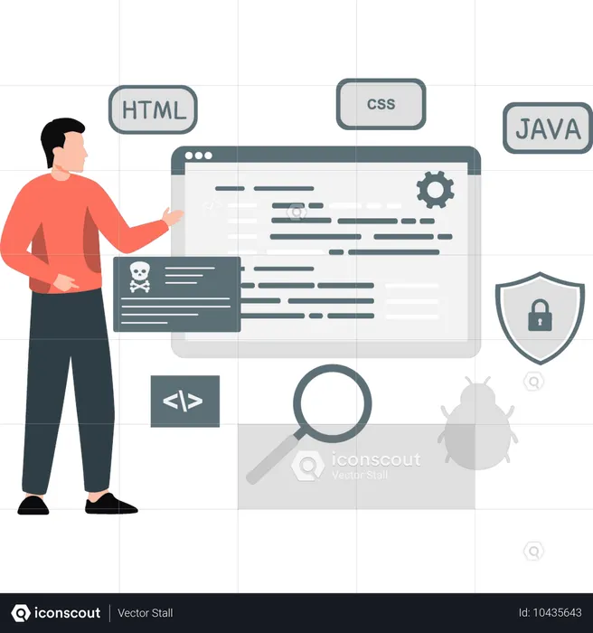 Un garçon discute du navigateur Web  Illustration