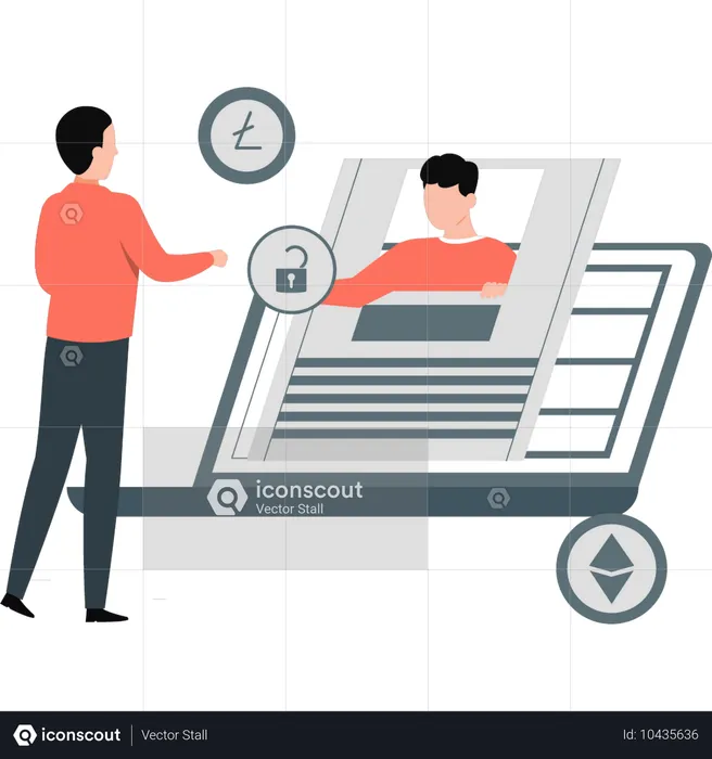 Un garçon discute d'un rapport sur l'extraction de monnaie numérique  Illustration