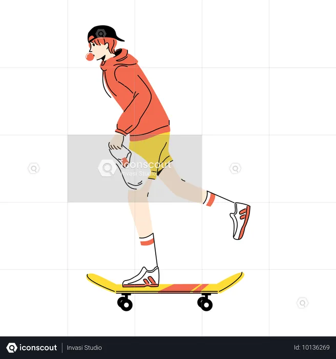 Garçon élégant faisant du skateboard  Illustration