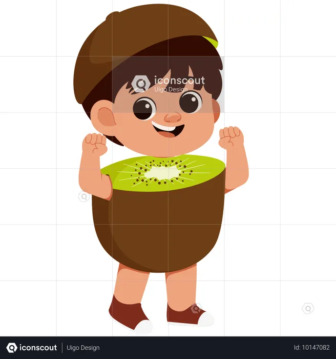 Garçon en costume de kiwi  Illustration