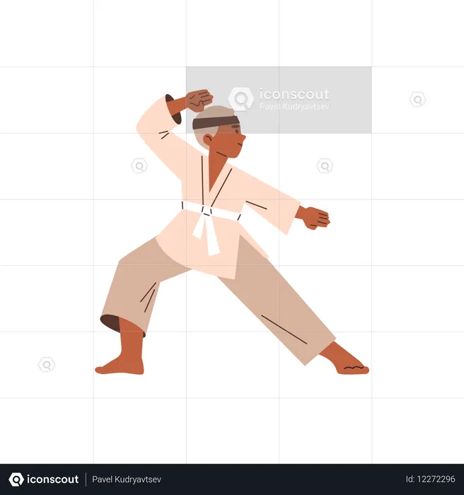 Garçon portant un kimono et une ceinture blanche  Illustration