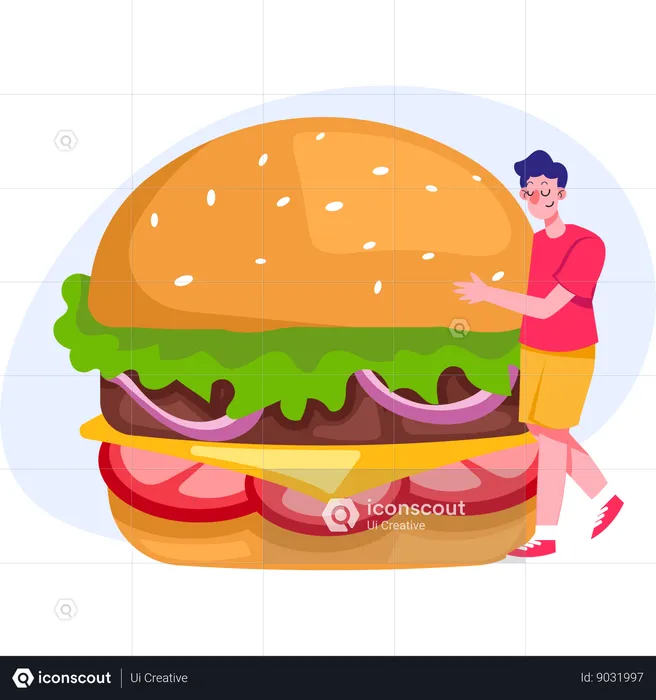 Garçon en manque de burger  Illustration