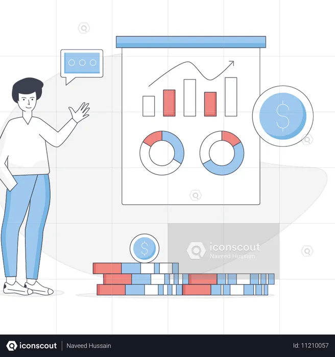 Le garçon analyse les bénéfices des entreprises  Illustration