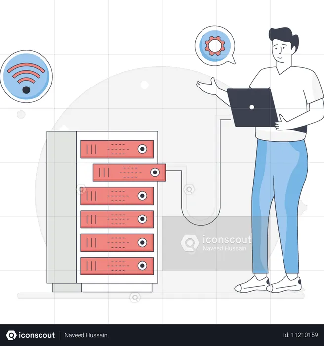 Un garçon configure un serveur Web  Illustration