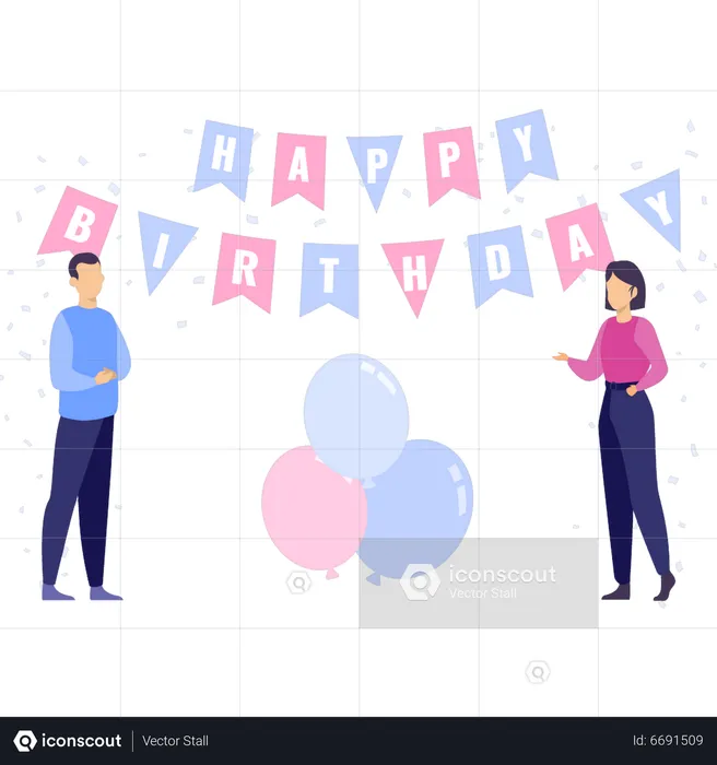 Garçon et fille fêtent leur anniversaire  Illustration