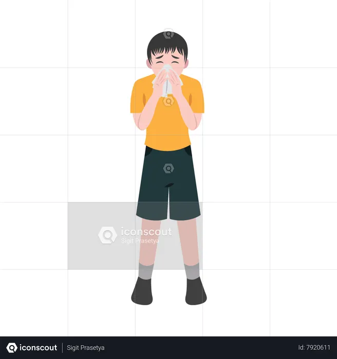 Garçon éternue avec le nez qui coule  Illustration