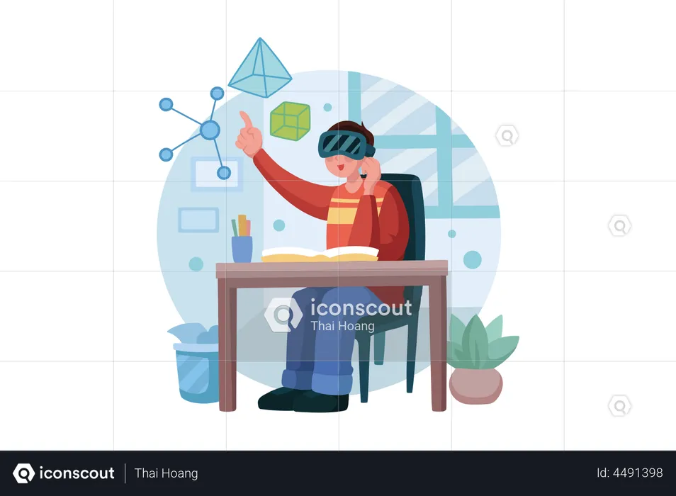 Garçon étudiant en utilisant la technologie vr  Illustration