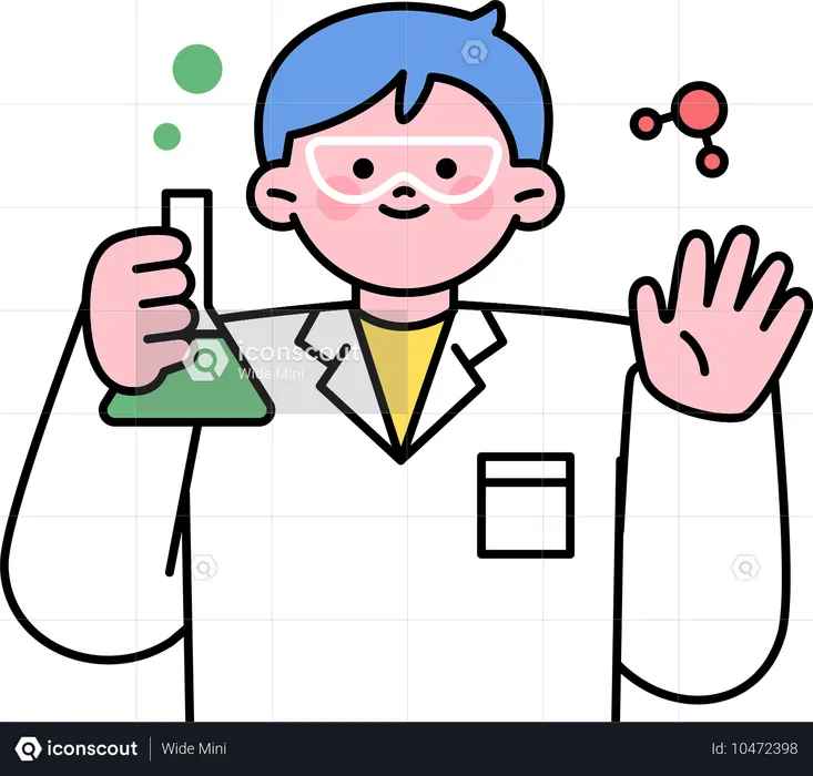 Garçon étudiant faisant une expérience scientifique  Illustration